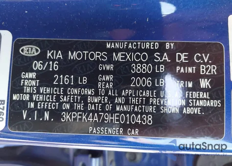 2017 Kia Forte Lx из США, поврежденный, VIN 3KPFK4A79HE010438